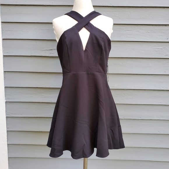 Lulu's Norma Black Cross Strap Skater Mini Dress Women's Size Medium M - Picture 2 of 6
